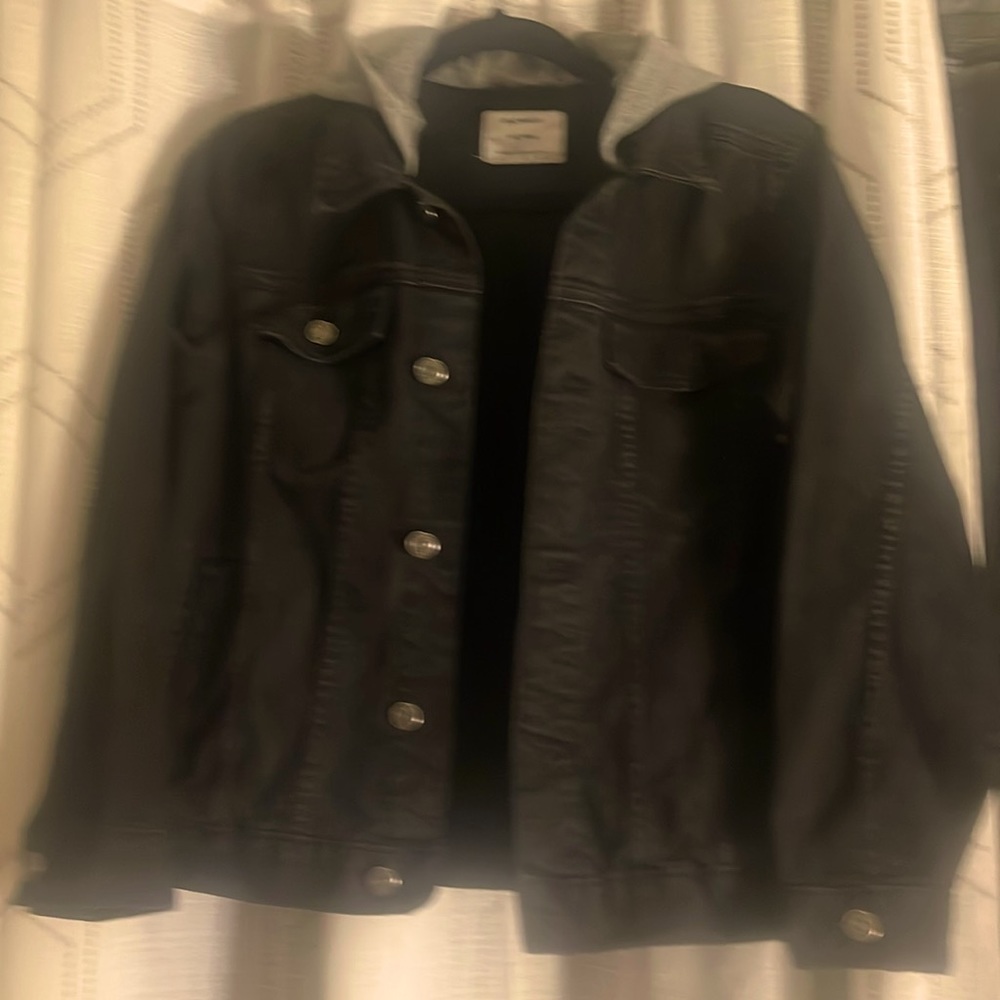 NWOT GIRLS OLD NAVY BLACK JEAN JACKET/GRAY HOOD (XL 14/16)